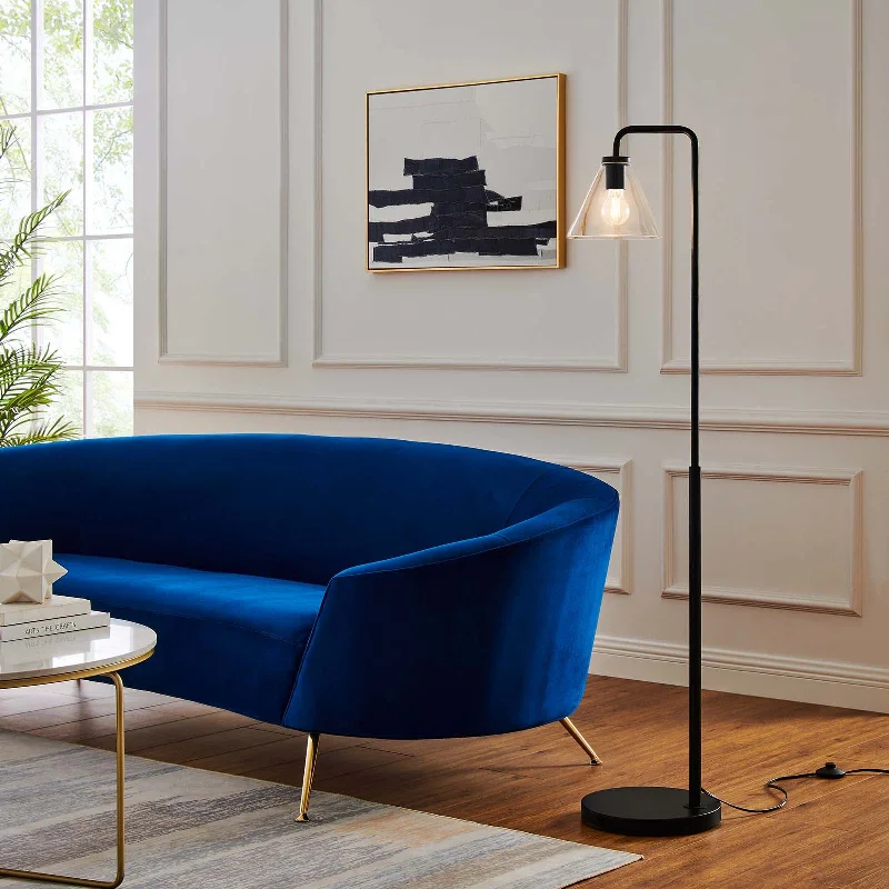 USB Charging Port Floor Lamp for Convenient Device ChargingElement Transparent Glass Glass and Metal Floor Lamp by Modway