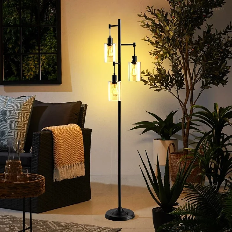 Modern Minimalist Floor Lamp for Contemporary Living RoomsFarmhouse Floor Lamp 3-Head Hanging Amber Glass Color Shade Bulbs Included - as picture
