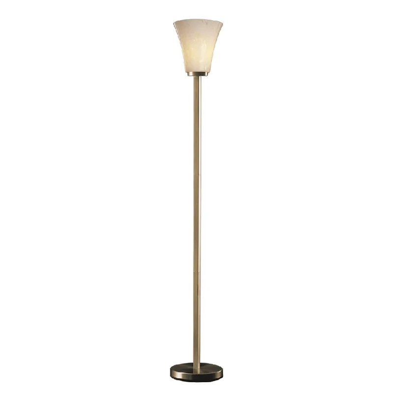 Industrial Style Floor Lamp with Exposed Bulbs for Loft ApartmentsJustice Design Fusion - Modular Brass Torchiere Lamp, Droplet Glass