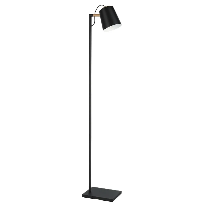 Wood Floor Lamp with Natural Grain for a Warm and Organic FeelLacey - Floor Lamp - Structured Black Finish with Black and White Shade - 7.87"L X 11"W X 60.25"H