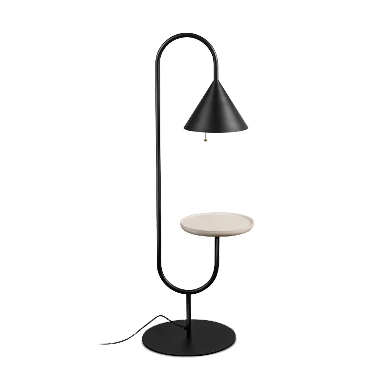 Industrial Style Floor Lamp with Exposed Bulbs for Loft ApartmentsOzz LS 10 Floor Lamp - Black Lacquered / Natural Ash Shelf