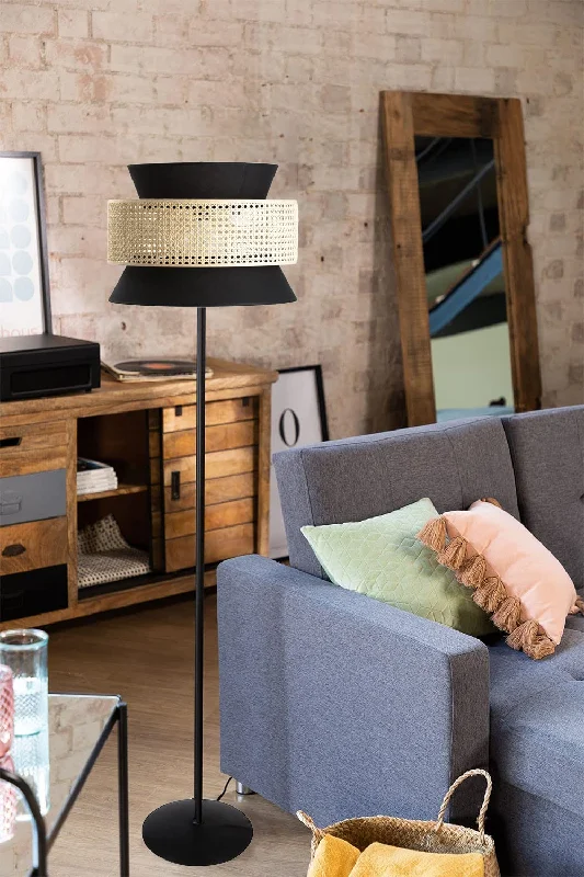 Industrial Style Floor Lamp with Exposed Bulbs for Loft ApartmentsRattan Cane Webbing Floor Lamp Bamboo Floor Lamp Cane Floor Lamp (Cone Shaped) -Abriana