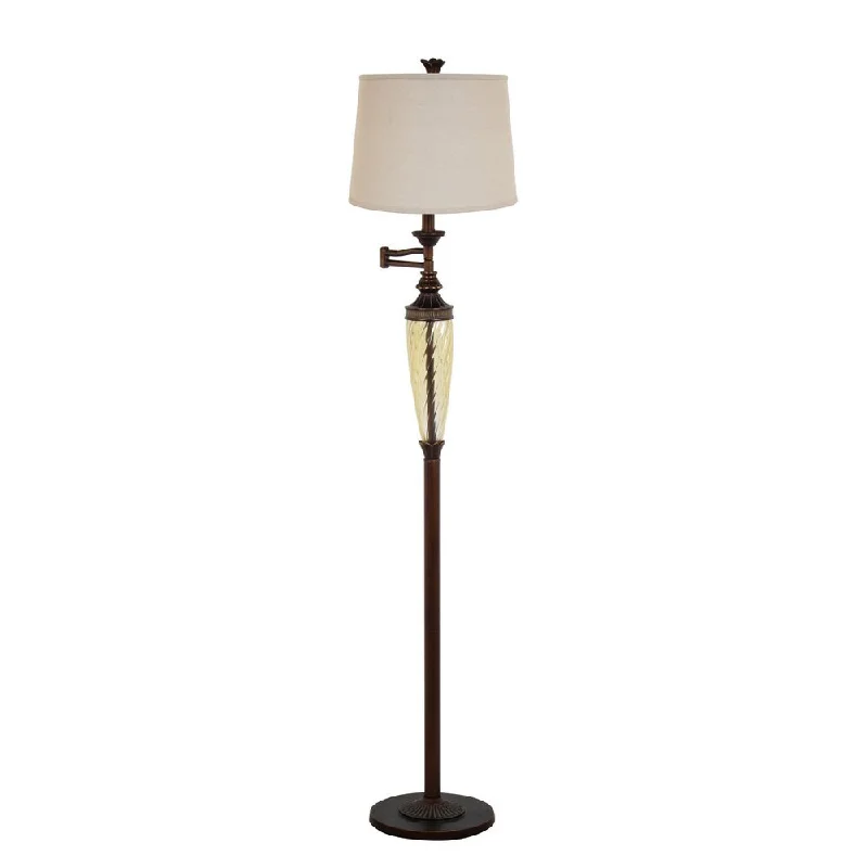 Industrial Style Floor Lamp with Exposed Bulbs for Loft ApartmentsResin/Glass 60-inch Swirl Column Floor Lamp With Swing Arm and Beige Linen Hardback Shade