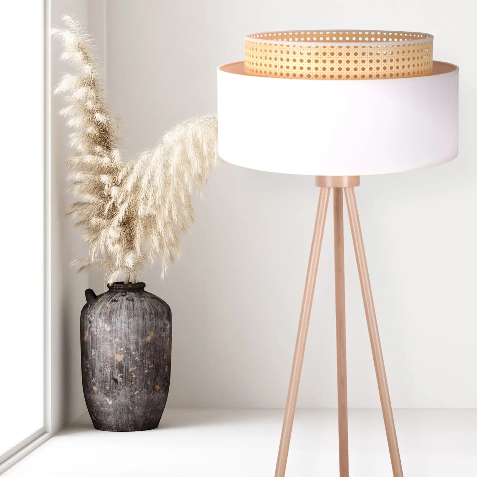 Wood Floor Lamp with Natural Grain for a Warm and Organic FeelRustic Boho Rattan Chandelier
