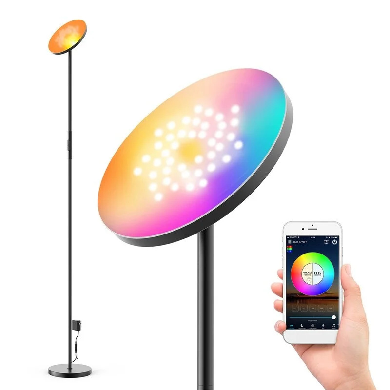 Glass Floor Lamp with Frosted Shades for Soft Diffused LightSmart Floor Lamp 24W WIFI Modern Adjustable LED Floor Lamp