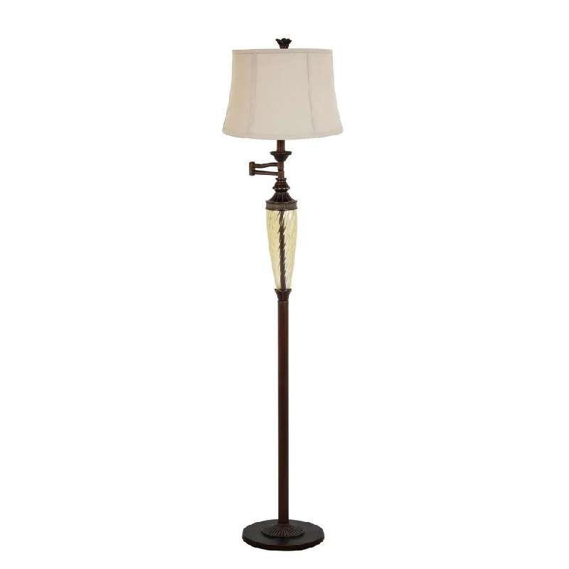 Rustic Farmhouse Style Floor Lamp for Cozy BedroomsSwirl Glass Column 60-inch Swing-arm Floor Lamp with Beige Linen Bell Shade