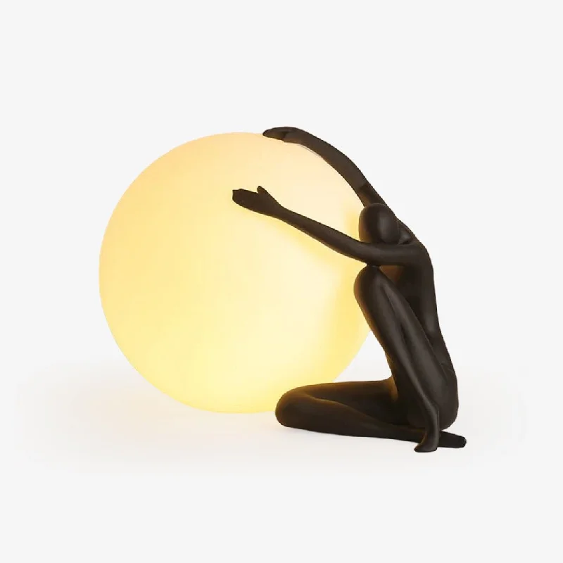 bohemian table lamps with colorful patterns for eclectic bedroomsHumanoid Ball Holding Table Lamp