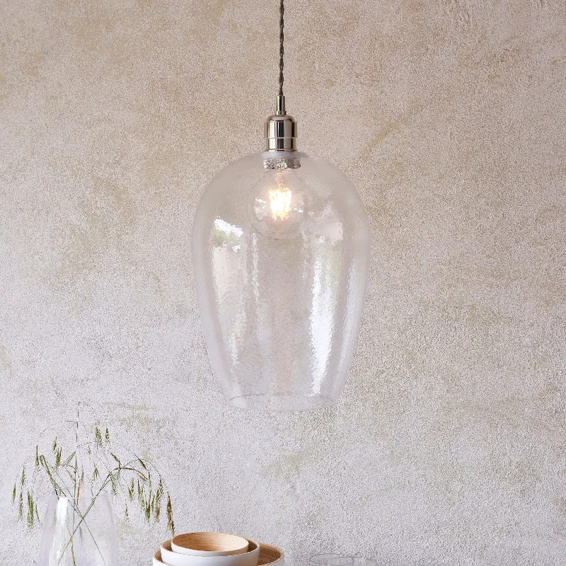 Metal Ceiling Lights in Brass, Copper, Stainless Steel, and IronAmos Lucid Large Pendant Dimpled Glass