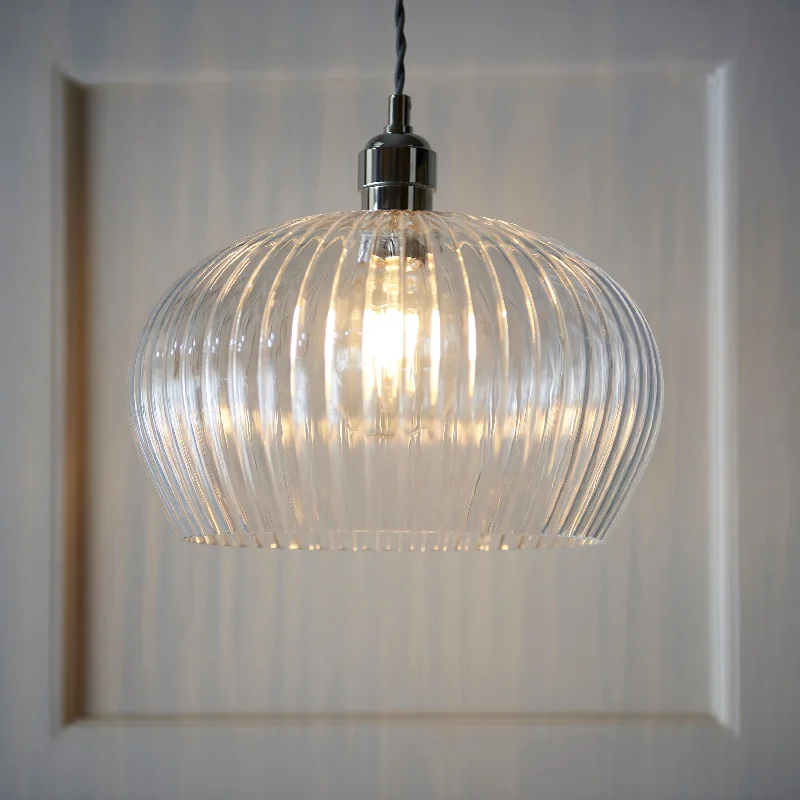 Japanese - Inspired Ceiling Lights with Shoji - Screen - like DiffusersAmos Lucid Medium Pendant Ribbed Glass
