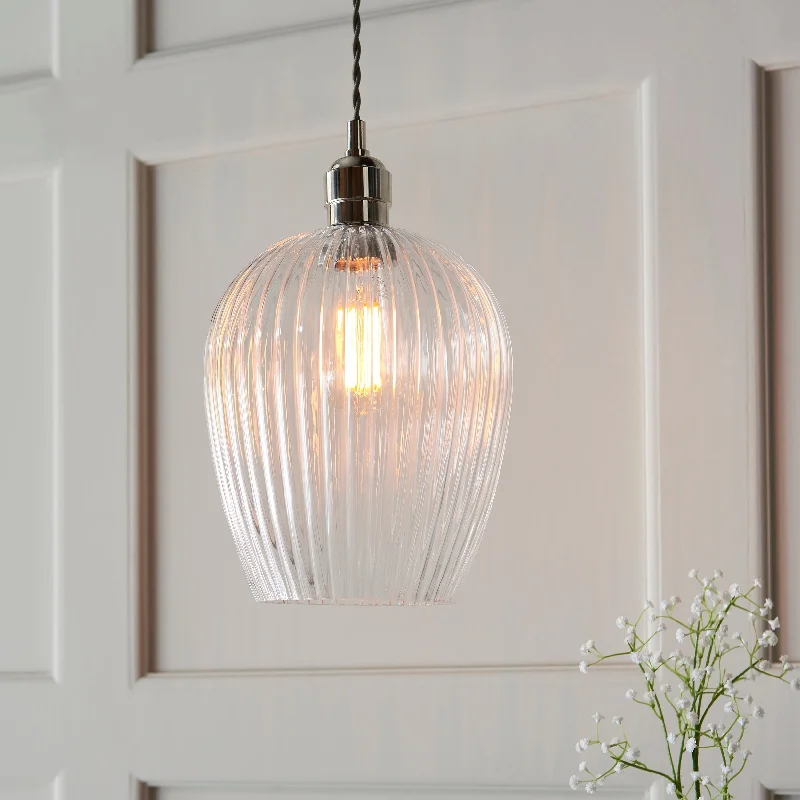 Retro Ceiling Lights Inspired by the 1950s and 1960s DesignAmos Lucid Pendant Polished Nickel Ribbed Glass