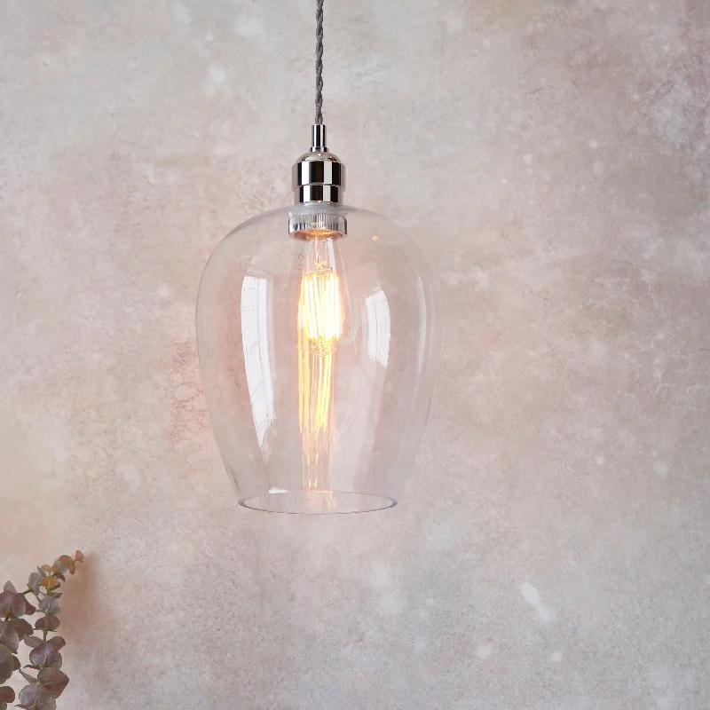 Industrial Style Ceiling Lights with Exposed Bulbs and Metal CagesAmos Lucid Pendant Polished Nickel Small