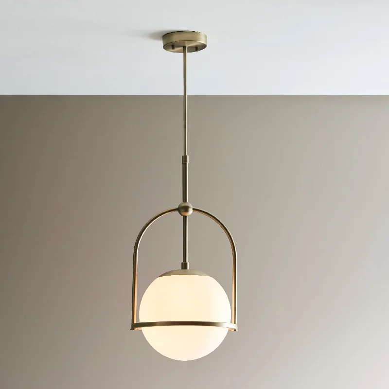 Glass Ceiling Lights with Frosted, Colored, or Etched GlassAmos Penthouse Single Pendant Antique Brass