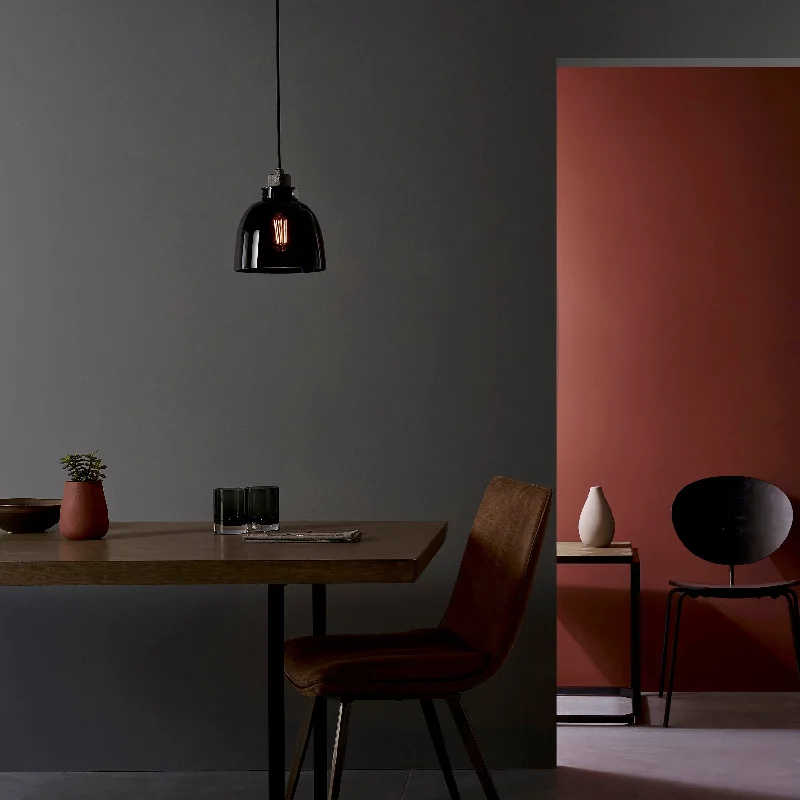 Metal Ceiling Lights in Brass, Copper, Stainless Steel, and IronAmos Soho Pendant Black Tinted Glass