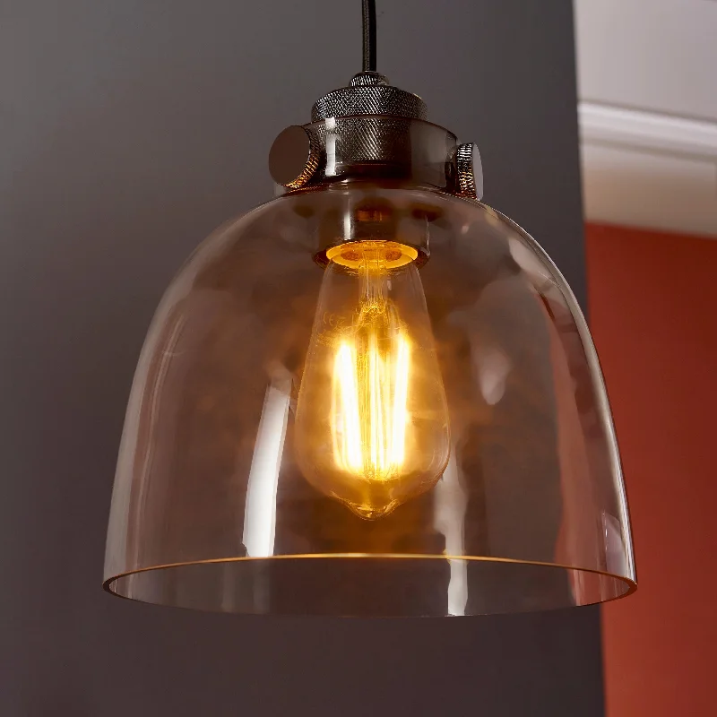 African - Inspired Ceiling Lights with Tribal Patterns and Natural MaterialsAmos Soho Pendant Smokey Grey Tinted Glass
