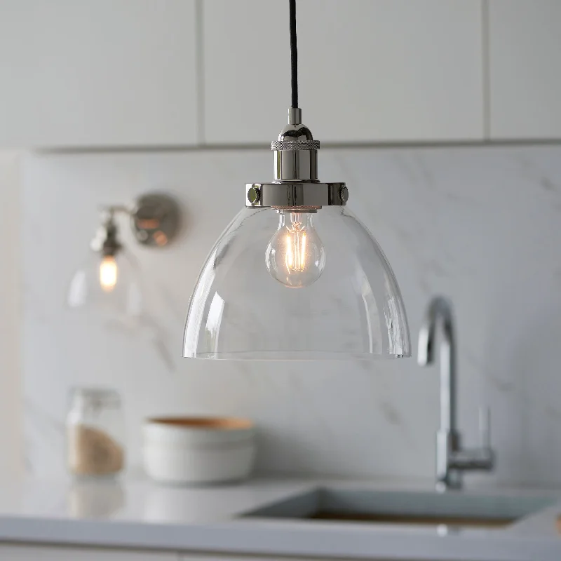African - Inspired Ceiling Lights with Tribal Patterns and Natural MaterialsAmos Vermont Pendant Polished Nickel