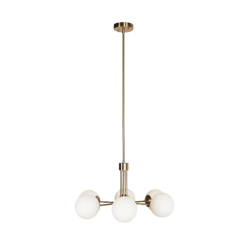 Industrial Style Ceiling Lights with Exposed Bulbs and Metal CagesAspen Satin Brass 6 Light Pendant