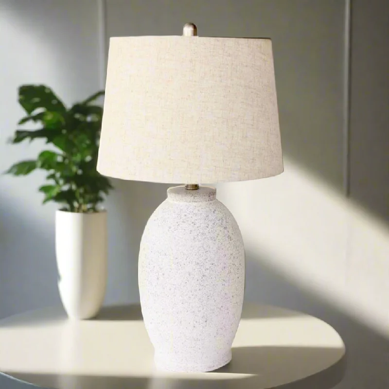modern minimalist table lamps for contemporary living roomsOFF WHITE SPECKLED LAMP BASE BEIGE LINEN FINIAL & HARP SHADE 63X35CM
