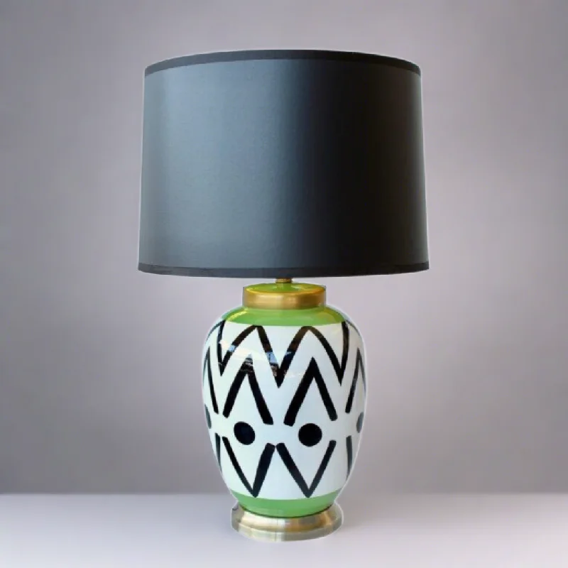 marble table lamps with a luxurious veined pattern for high end decorBLACK, GREEN & WHITE DETAIL LAMP BASE BLACK SHADE 65X41CM