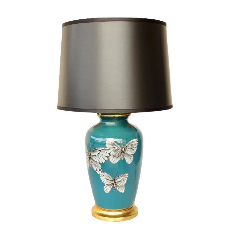 glass table lamps with a frosted surface for soft light diffusionBlue 3 Butterfly Lamp Black Shade 68x40cm