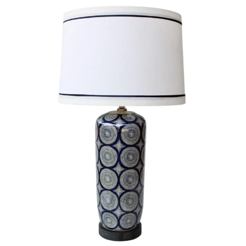 coastal style table lamps with nautical elements for beach housesBlue Geo circles design lamp white shade blue stripe
