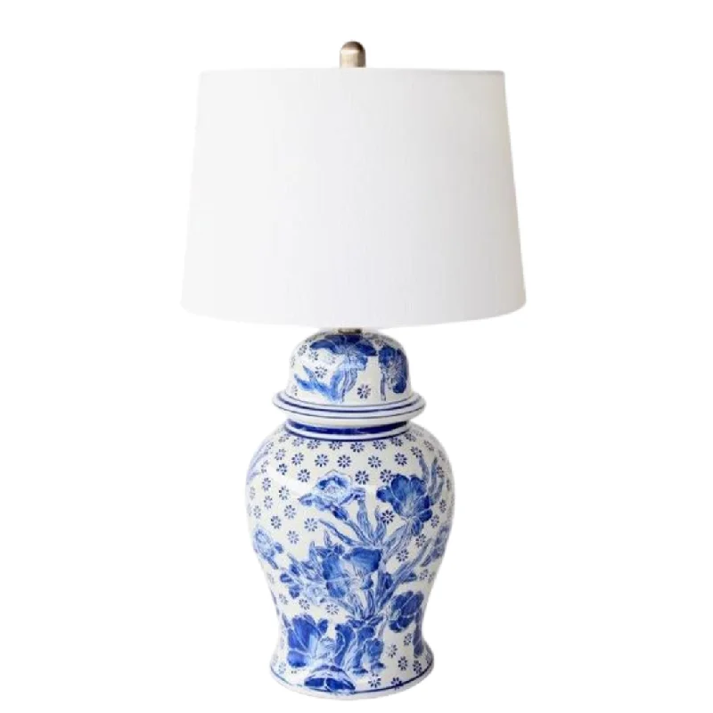 gothic style table lamps with dark finishes for a mysterious lookBLUE & WHITE FLORAL LAMP BASE OFF WHITE FINIAL & HARP SHADE 68X38CM