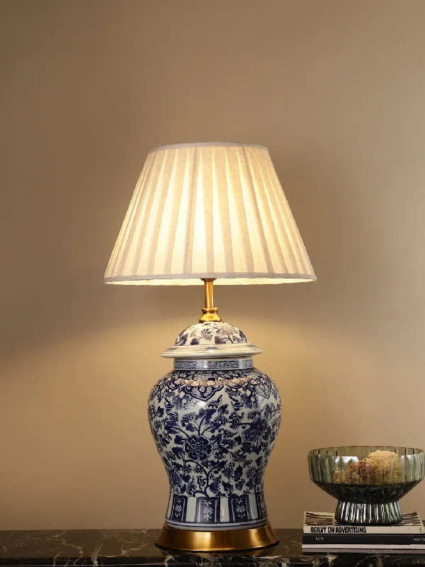 art deco table lamps with geometric shapes for a retro touchClora Blue-White Porcelain Table Lamp