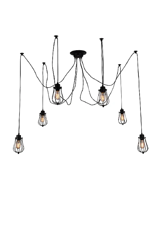 Metal Ceiling Lights in Brass, Copper, Stainless Steel, and IronSix Light Pendant