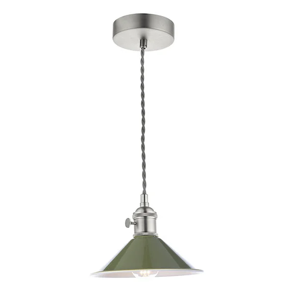 Glass Ceiling Lights with Frosted, Colored, or Etched GlassDar Hadano Pendant Antique Chrome With Olive Green Shade