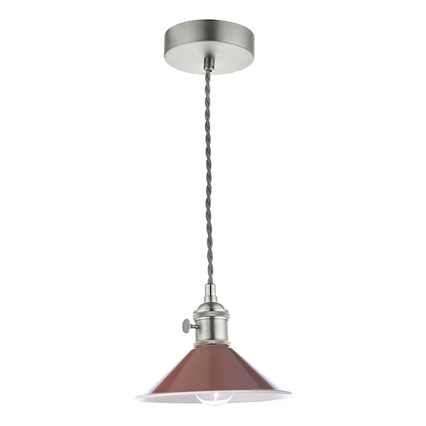 Industrial Style Ceiling Lights with Exposed Bulbs and Metal CagesDar Hadano Pendant Antique Chrome With Umber Shade