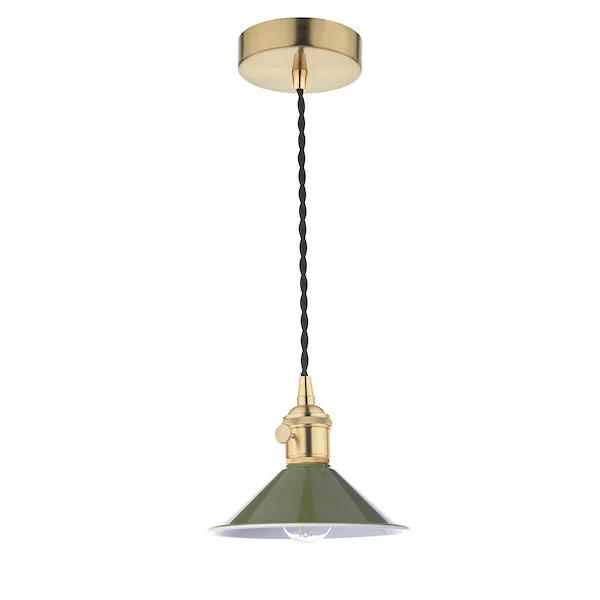 Modern Minimalist Ceiling Lights for Contemporary InteriorsDar Hadano Pendant Natural Brass With Olive Green Shade