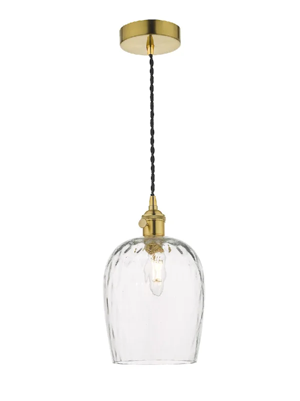 Mediterranean - Style Ceiling Lights with Terra - Cotta and Ceramic DetailsDar Hadano Pendant Pendant Natural Brass Dimpled Glass