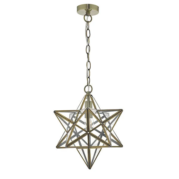 Gothic Ceiling Lights with Dark Metalwork and Pointed ArchesDar Ilario Large Star Pendant Antique Brass & Glass