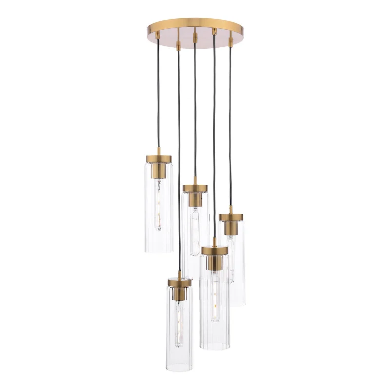 Tropical - Themed Ceiling Lights with Palm - Leaf Shapes and Rattan WrapsDar Jodelle 5 Light Cluster Pendant Polished Bronze and Glass
