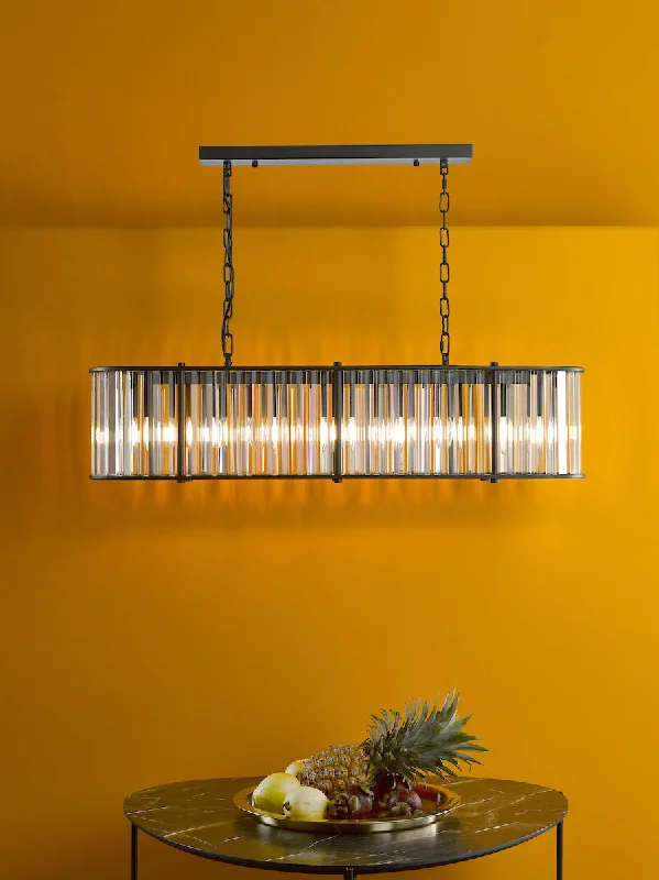 Bohemian Ceiling Lights with Beads, Tassels, and Colorful GlassDar Kiran 7 Light Bar Pendant Satin Black and Glass