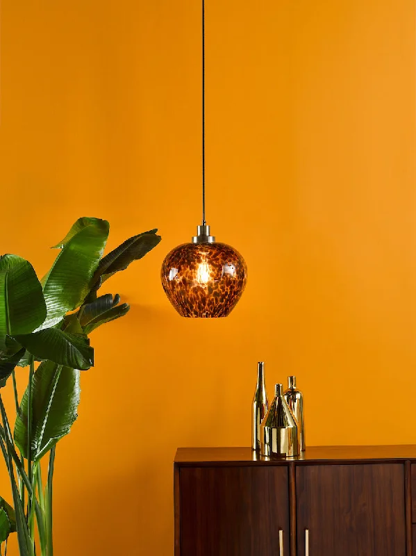 Glass Ceiling Lights with Frosted, Colored, or Etched GlassDar Leandra Pendant Tortoiseshell Glass and Antique Brass