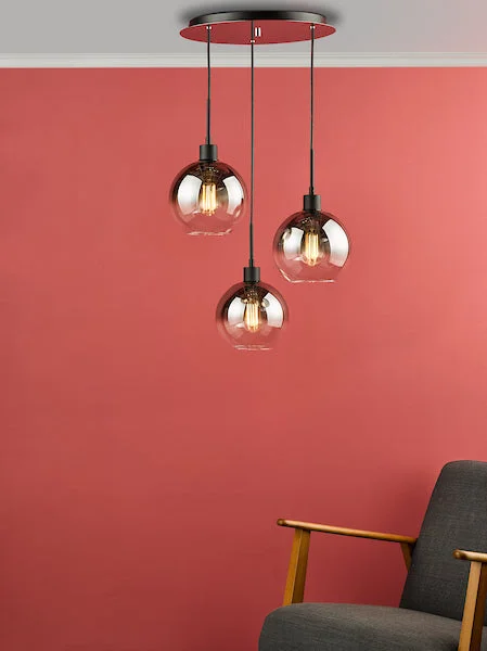Retro Ceiling Lights Inspired by the 1950s and 1960s DesignDar Lycia 3 Light Cluster Pendant Matt Black and Ombre Smoked Glass