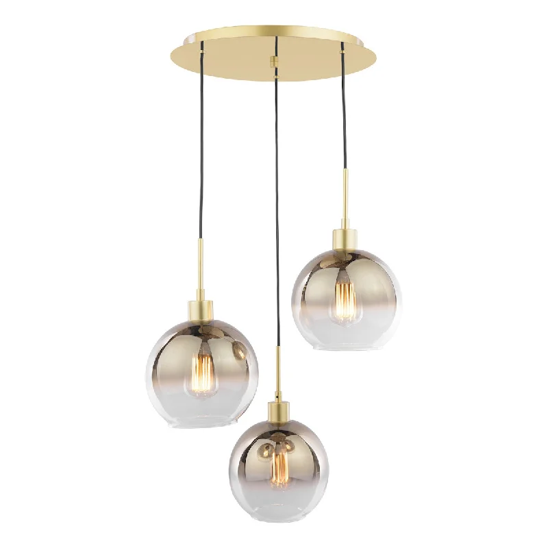 Bohemian Ceiling Lights with Beads, Tassels, and Colorful GlassDar Lycia 3 Light Cluster Pendant Polished Gold and Gold Ombre Glass