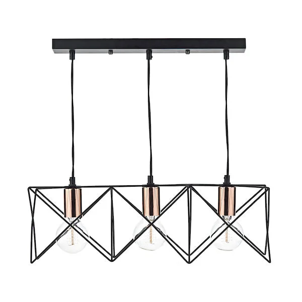Art Nouveau Ceiling Lights with Organic, Flowing ShapesDar Midi 3 Light Bar Pendant Black