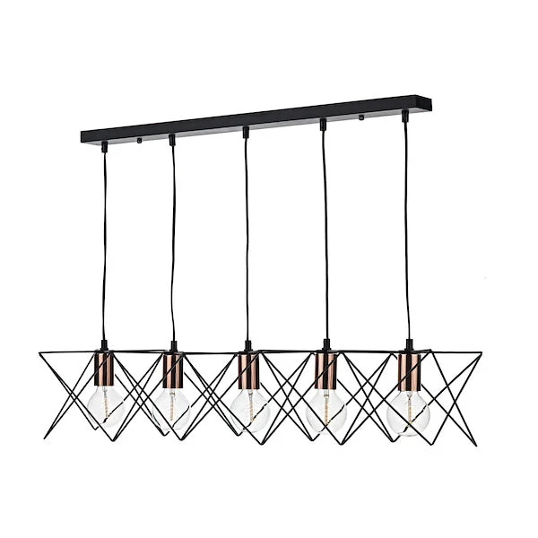Indian - Themed Ceiling Lights with Intricate Filigree and Mirror WorkDar Midi 5 Light Bar Black and Copper