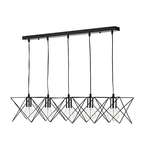 Bohemian Ceiling Lights with Beads, Tassels, and Colorful GlassDar Midi 5 Light Bar Pendant Black and Polished Chrome