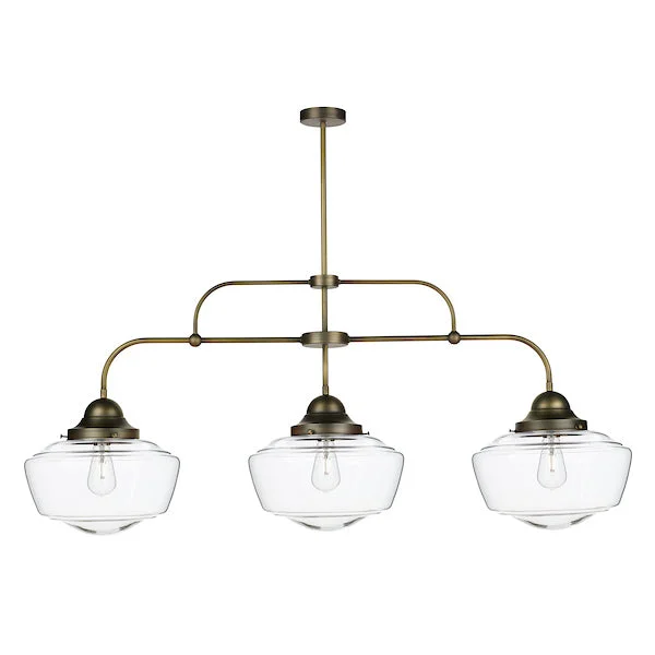Modern Minimalist Ceiling Lights for Contemporary InteriorsDavid Hunt Stowe 3 Bar Pendant Antique Brass with Clear Glass
