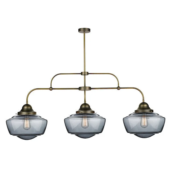 Tropical - Themed Ceiling Lights with Palm - Leaf Shapes and Rattan WrapsDavid Hunt Stowe 3 Bar Pendant Antique Brass with Smoked Glass