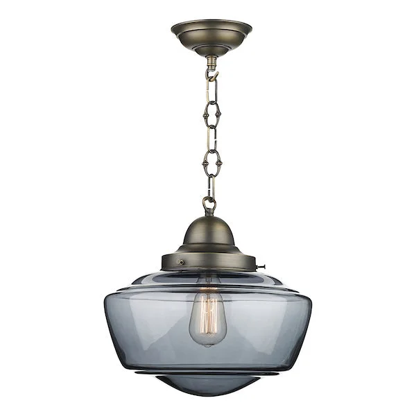 African - Inspired Ceiling Lights with Tribal Patterns and Natural MaterialsDavid Hunt Stowe Pendant Antique Brass with Smoked Glass