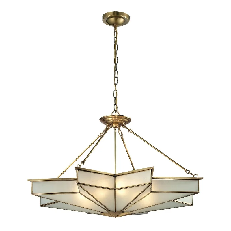 Japanese - Inspired Ceiling Lights with Shoji - Screen - like DiffusersElk Decostar 22013/8 Pendant Light - Brushed Brass