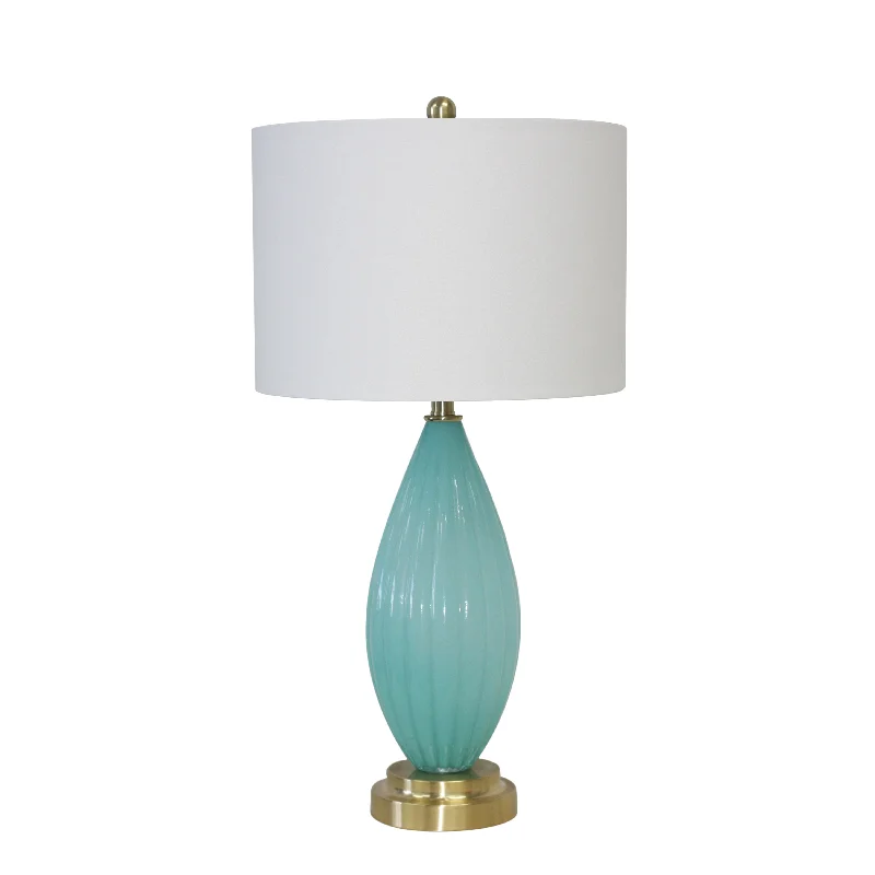 modern minimalist table lamps for contemporary living roomsGLASS 31" GROOVED TABLE LAMP, TURQUOISE
