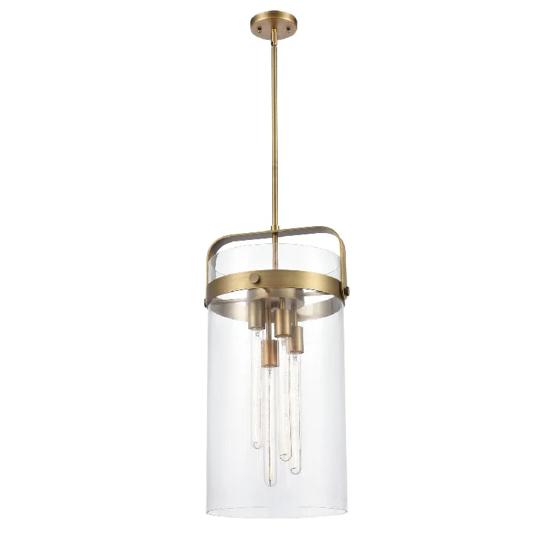Japanese - Inspired Ceiling Lights with Shoji - Screen - like DiffusersInnovations Restoration 413-4S-BB-12CL Pendant Light - Brushed Brass