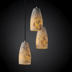 Gothic Ceiling Lights with Dark Metalwork and Pointed ArchesThree Light Pendant