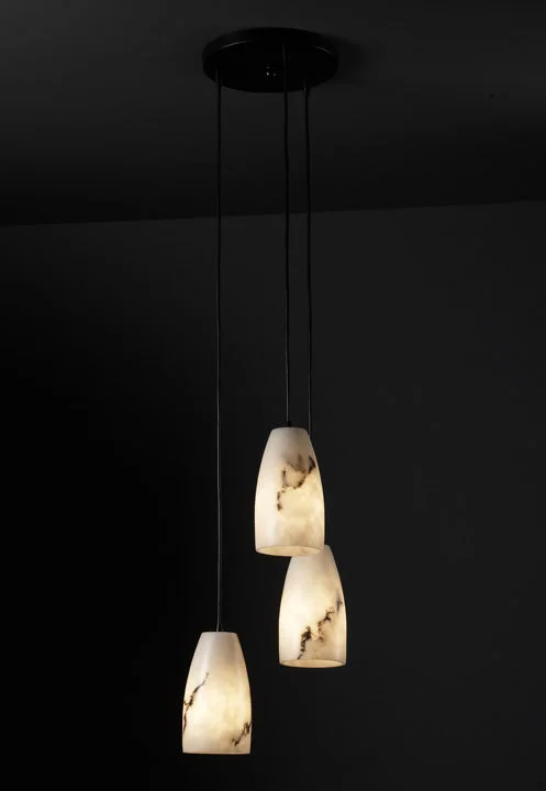 Gothic Ceiling Lights with Dark Metalwork and Pointed ArchesThree Light Pendant
