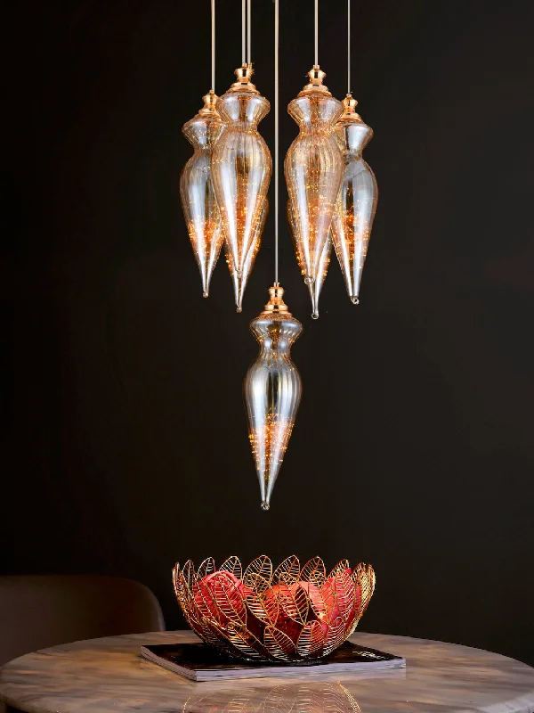 African - Inspired Ceiling Lights with Tribal Patterns and Natural MaterialsKilmer 7-Lamp Pendant Light