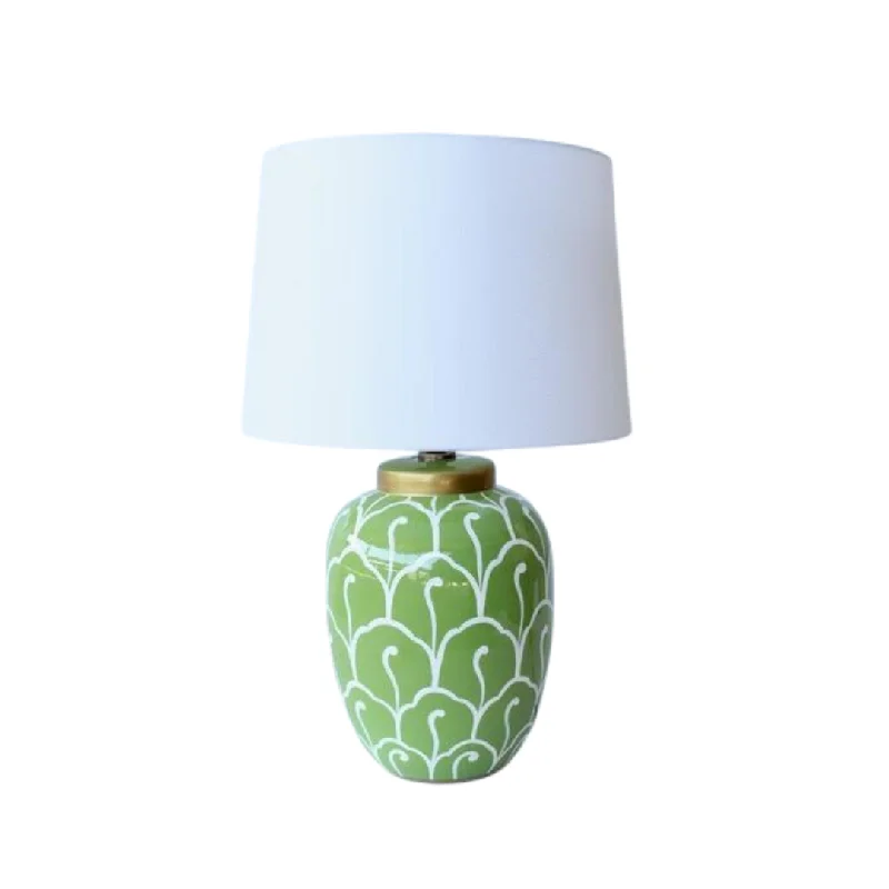 art deco table lamps with geometric shapes for a retro touchLime green & white lamp base off white shade